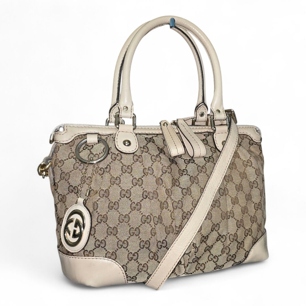 Gucci Brown GG Canvas Sukey Satchel Beige